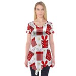 Christmas Texture, Pattern, Red, Craciun, Christmas, Bow, Gift Short Sleeve Tunic 