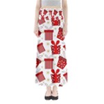 Christmas Texture, Pattern, Red, Craciun, Christmas, Bow, Gift Full Length Maxi Skirt