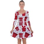 Christmas Texture, Pattern, Red, Craciun, Christmas, Bow, Gift Quarter Sleeve Skater Dress