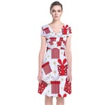 Christmas Texture, Pattern, Red, Craciun, Christmas, Bow, Gift Short Sleeve Front Wrap Dress