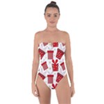 Christmas Texture, Pattern, Red, Craciun, Christmas, Bow, Gift Tie Back One Piece Swimsuit