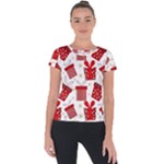 Christmas Texture, Pattern, Red, Craciun, Christmas, Bow, Gift Short Sleeve Sports Top 