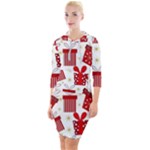 Christmas Texture, Pattern, Red, Craciun, Christmas, Bow, Gift Quarter Sleeve Hood Bodycon Dress