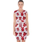 Christmas Texture, Pattern, Red, Craciun, Christmas, Bow, Gift Capsleeve Drawstring Dress 