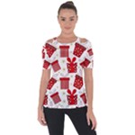 Christmas Texture, Pattern, Red, Craciun, Christmas, Bow, Gift Shoulder Cut Out Short Sleeve Top