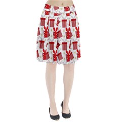 Christmas Texture, Pattern, Red, Craciun, Christmas, Bow, Gift Pleated Skirt from ArtsNow.com