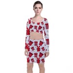 Christmas Texture, Pattern, Red, Craciun, Christmas, Bow, Gift Long Sleeve Crop Top & Bodycon Skirt Set