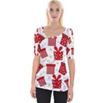 Christmas Texture, Pattern, Red, Craciun, Christmas, Bow, Gift Wide Neckline T-Shirt