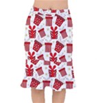 Christmas Texture, Pattern, Red, Craciun, Christmas, Bow, Gift Short Mermaid Skirt