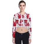 Christmas Texture, Pattern, Red, Craciun, Christmas, Bow, Gift Long Sleeve Zip Up Bomber Jacket