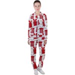 Christmas Texture, Pattern, Red, Craciun, Christmas, Bow, Gift Casual Jacket and Pants Set