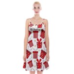 Christmas Texture, Pattern, Red, Craciun, Christmas, Bow, Gift Spaghetti Strap Velvet Dress