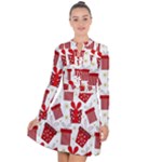 Christmas Texture, Pattern, Red, Craciun, Christmas, Bow, Gift Long Sleeve Panel Dress