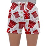 Christmas Texture, Pattern, Red, Craciun, Christmas, Bow, Gift Sleepwear Shorts