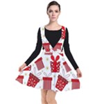 Christmas Texture, Pattern, Red, Craciun, Christmas, Bow, Gift Plunge Pinafore Dress