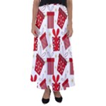 Christmas Texture, Pattern, Red, Craciun, Christmas, Bow, Gift Flared Maxi Skirt