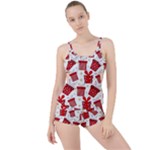 Christmas Texture, Pattern, Red, Craciun, Christmas, Bow, Gift Boyleg Tankini Set 