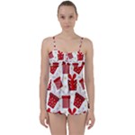 Christmas Texture, Pattern, Red, Craciun, Christmas, Bow, Gift Babydoll Tankini Set