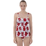 Christmas Texture, Pattern, Red, Craciun, Christmas, Bow, Gift Twist Front Tankini Set