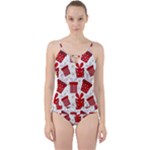 Christmas Texture, Pattern, Red, Craciun, Christmas, Bow, Gift Cut Out Top Tankini Set