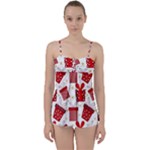 Christmas Texture, Pattern, Red, Craciun, Christmas, Bow, Gift Babydoll Tankini Top