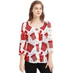 Christmas Texture, Pattern, Red, Craciun, Christmas, Bow, Gift Chiffon Quarter Sleeve Blouse