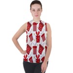 Christmas Texture, Pattern, Red, Craciun, Christmas, Bow, Gift Mock Neck Chiffon Sleeveless Top