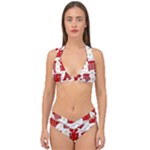 Christmas Texture, Pattern, Red, Craciun, Christmas, Bow, Gift Double Strap Halter Bikini Set