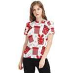 Christmas Texture, Pattern, Red, Craciun, Christmas, Bow, Gift Women s Short Sleeve Rash Guard