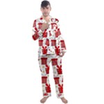 Christmas Texture, Pattern, Red, Craciun, Christmas, Bow, Gift Men s Long Sleeve Satin Pajamas Set