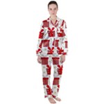 Christmas Texture, Pattern, Red, Craciun, Christmas, Bow, Gift Women s Long Sleeve Satin Pajamas Set	