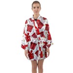 Christmas Texture, Pattern, Red, Craciun, Christmas, Bow, Gift Long Sleeve Satin Kimono