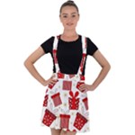 Christmas Texture, Pattern, Red, Craciun, Christmas, Bow, Gift Velvet Suspender Skater Skirt