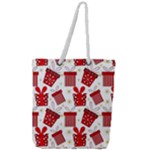 Christmas Texture, Pattern, Red, Craciun, Christmas, Bow, Gift Full Print Rope Handle Tote (Large)