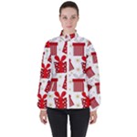 Christmas Texture, Pattern, Red, Craciun, Christmas, Bow, Gift Women s High Neck Windbreaker