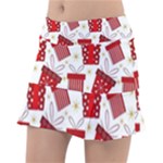 Christmas Texture, Pattern, Red, Craciun, Christmas, Bow, Gift Classic Tennis Skirt