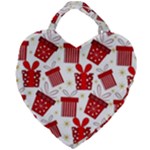 Christmas Texture, Pattern, Red, Craciun, Christmas, Bow, Gift Giant Heart Shaped Tote