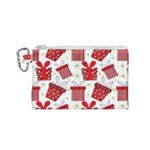 Christmas Texture, Pattern, Red, Craciun, Christmas, Bow, Gift Canvas Cosmetic Bag (Small)