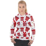 Christmas Texture, Pattern, Red, Craciun, Christmas, Bow, Gift Women s Overhead Hoodie