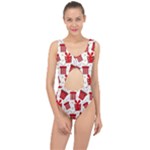 Christmas Texture, Pattern, Red, Craciun, Christmas, Bow, Gift Center Cut Out Swimsuit