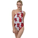 Christmas Texture, Pattern, Red, Craciun, Christmas, Bow, Gift To One Side Swimsuit