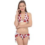 Christmas Texture, Pattern, Red, Craciun, Christmas, Bow, Gift Tie It Up Bikini Set