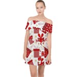 Christmas Texture, Pattern, Red, Craciun, Christmas, Bow, Gift Off Shoulder Chiffon Dress