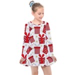 Christmas Texture, Pattern, Red, Craciun, Christmas, Bow, Gift Kids  Long Sleeve Dress