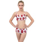 Christmas Texture, Pattern, Red, Craciun, Christmas, Bow, Gift Layered Top Bikini Set