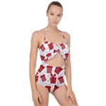 Christmas Texture, Pattern, Red, Craciun, Christmas, Bow, Gift Scallop Top Cut Out Swimsuit