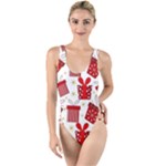 Christmas Texture, Pattern, Red, Craciun, Christmas, Bow, Gift High Leg Strappy Swimsuit