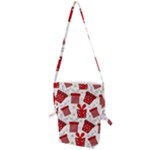 Christmas Texture, Pattern, Red, Craciun, Christmas, Bow, Gift Folding Shoulder Bag