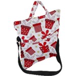 Christmas Texture, Pattern, Red, Craciun, Christmas, Bow, Gift Fold Over Handle Tote Bag