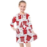 Christmas Texture, Pattern, Red, Craciun, Christmas, Bow, Gift Kids  Quarter Sleeve Shirt Dress